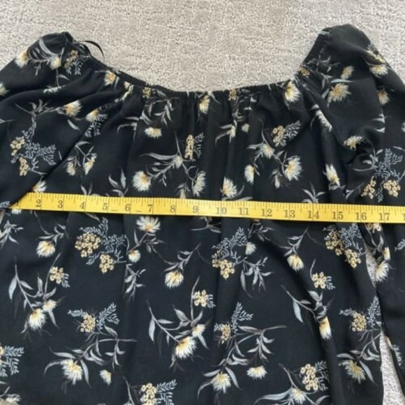 Off the Shoulder Black Floral Boho Peasant Blouse Top Black/Multi Size S - Picture 5 of 7